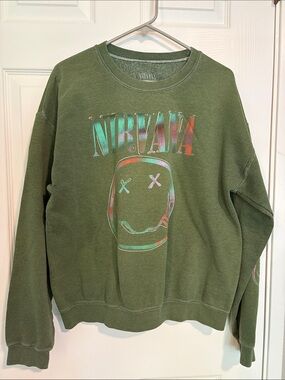 NIRVANA Olive Crewneck with Multicolor Logo